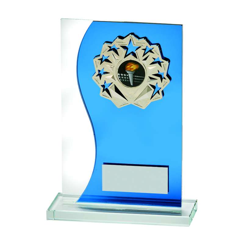Blue Mirror Glass Stand with Metal Trim - Blue