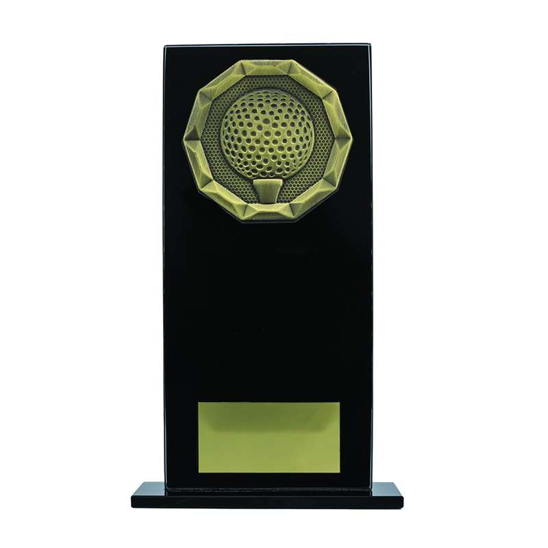 Black Glass Stand + Gold Golf Trim - Black