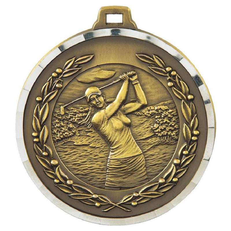 50mm Diamond Edged Female Golf Medal (Bronze) – Ant Bronze