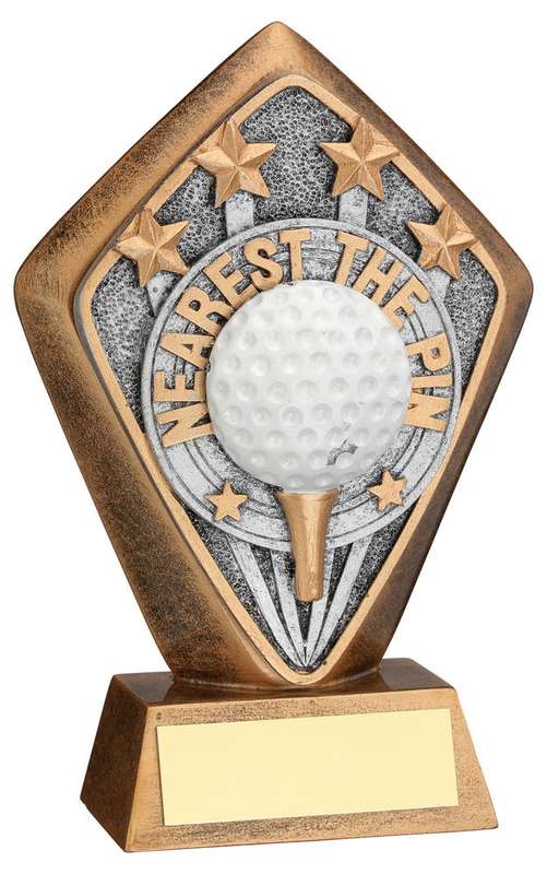 BRZ/GOLD DIAMOND HOLDER WITH NEAREST THE PIN DISC AND PLATE – 5.25in