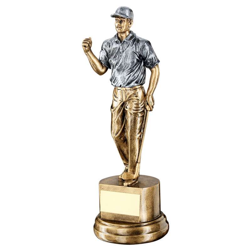 BRZ/PEW MALE CLENCHED FIST GOLFER WITH PLATE – 8.25in